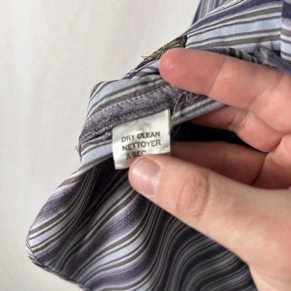Tommy Bahama Dress Shirt Men's Medium Purple Striped 100% Silk Button Up - Picture 7 of 13